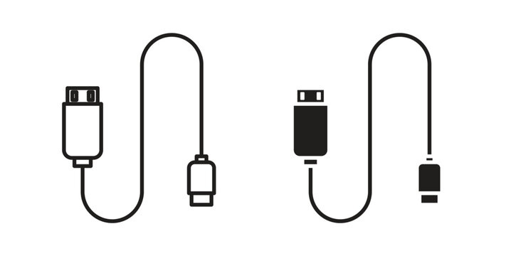 USB cable icon design line and solid vector pack on white background