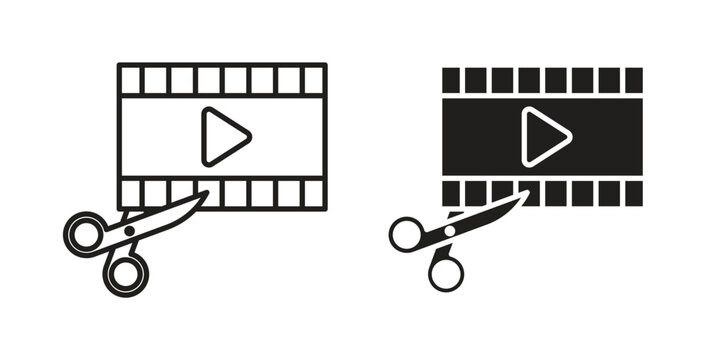 Video editing icon design line and solid vector pack on white background