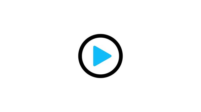 clean Minimal play button icon in circle, blue triangle media symbol isolated on white background, modern UI design for video, streaming, apps, and digital interfaces
