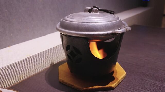 Kama Style Japanese Stove for Cooking Sukiyaki, Traditional Kaiseki Meal