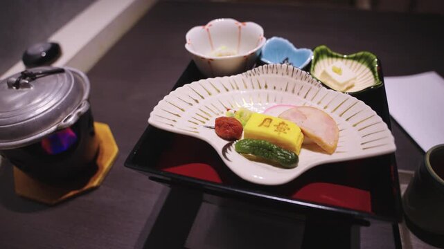 Kaiseki Ryokan Breakfast, Traditional Japanese Meal with Variety of Flavors