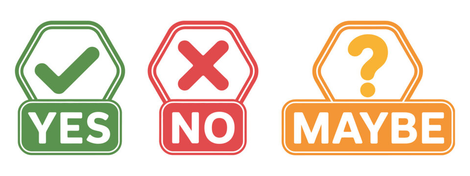 Check cross question mark icon set vector, yes no maybe symbol labels template design illustration for decision and status indicators