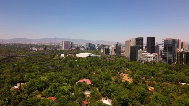 Aerial view of Chapultepec with fresh foliage in CDMX