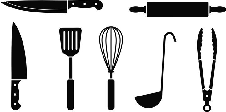 set of kitchen utensils and tools flat design vector illustration