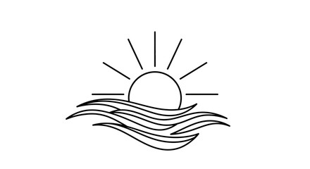 Fototapeta premium Sunrise Over Water Line Art Icon