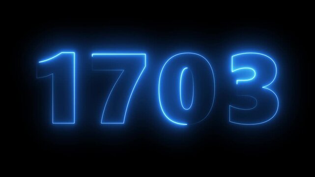 Neon blue glowing number 1703 digital countdown timer on black background