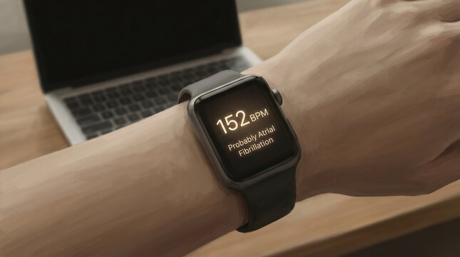Smartwatch displays high heart rate and atrial fibrillation alert