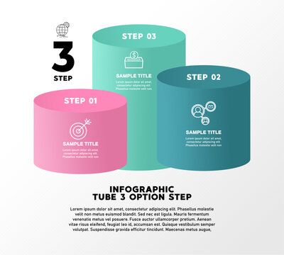 Tube infographic with 3 progress options for visual reports or business presentations. Vector eps