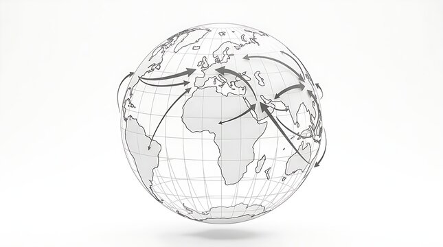 Ultra clean 3D global energy trade flow with minimal arrows and world element corporate concept