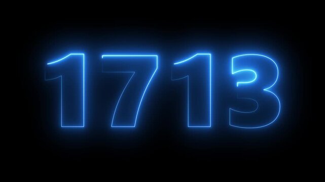 Neon blue glowing number 1713 digital countdown animation on black background