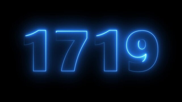 Glowing neon number 1719 animation with electric blue light effect on black background
