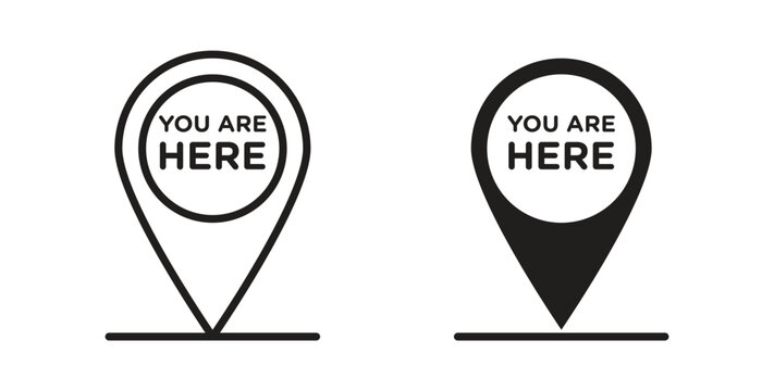 You are Here Pointer icon design line and solid vector pack on white background