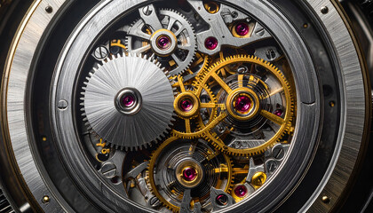 Obraz premium Intricate Watch Movement Macro Photography Detailed Gears and Springs.