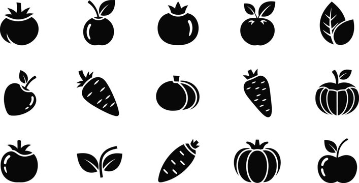 set of fresh autumn fruits and vegetables flat design vector illustration