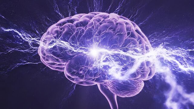 Abstract visualization of a human brain with electrical impulses and neural connections.