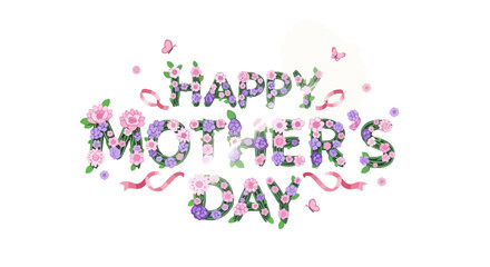 Obraz premium Happy Mother's Day floral text vector illustration with pink flowers