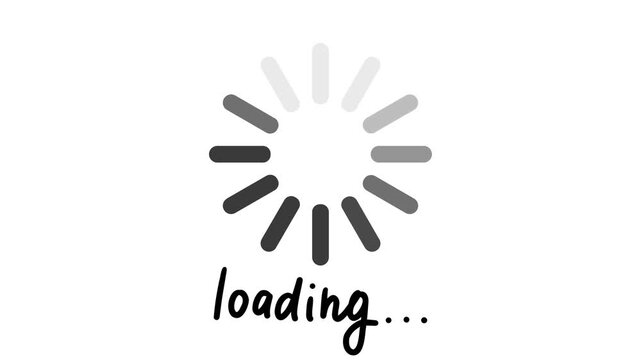 Modern black and white loading spinner graphic with casual handwritten 'loading...' text, representing data processing, waiting time, and user experience feedback