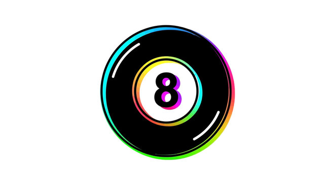 Vibrant and modern eight ball graphic with a rainbow outline on a clean white background