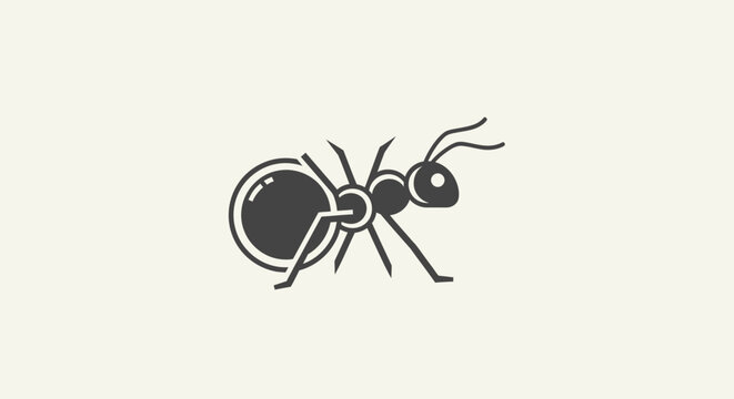 Black and white single ant side view.