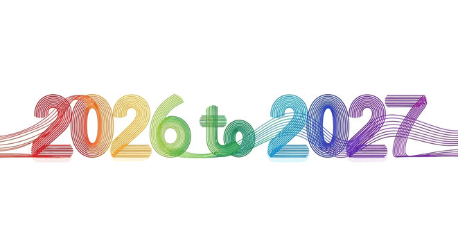 Colorful artistic numbers 2026 to 2027 with abstract brush strokes on white background