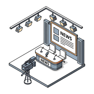 Television News Studio Broadcasting Set.
