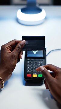 Contactless Payment Transaction with Credit Card and POS Terminal.
