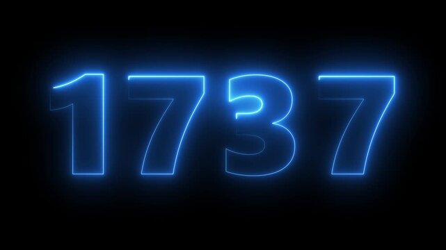 Neon blue glowing number 1737 animation on black background, digital countdown timer effect
