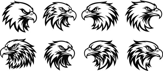 Obraz premium Eagle head vector illustration, fierce bird profile artwork, bold black and white design, freedom strength symbol, tattoo emblem concept
