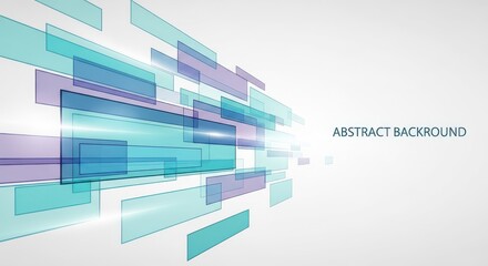 Fototapeta premium Translucent blue and purple rectangles create a dynamic geometric perspective on a white background.