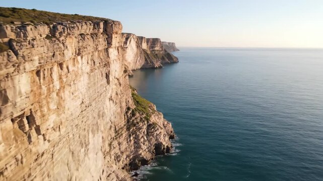 Stunning coastal cliffs overlooking the vast ocean under a clear sky.