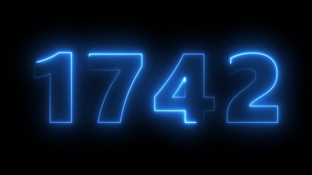 Glowing neon blue number 1742 animation with pulsing light effect on black background
