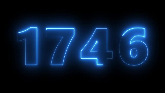 Glowing neon number 1746 with electric blue light effect on black background