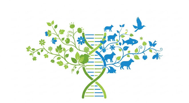 Dna helix tree of life showing biological diversity and animals