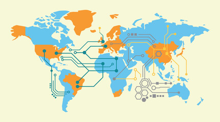 Naklejka premium AI Technology World Map Vector with Digital Network Connections
