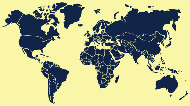 Corporate Duotone World Map Vector in Navy Blue Minimal Style