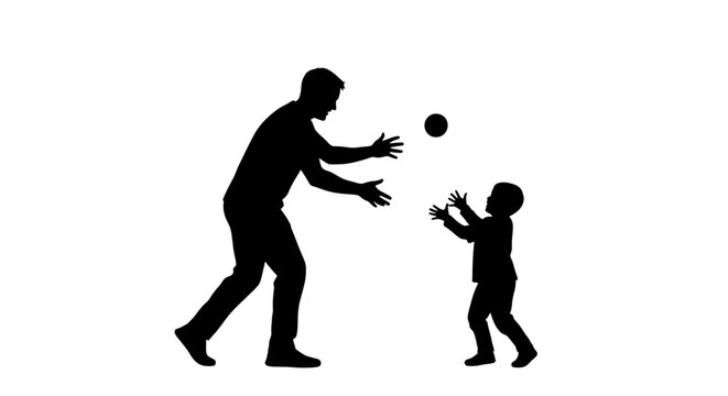 Father and child playing ball silhouette isolated on white background family fun concept