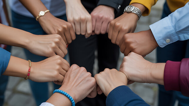 hands in circle making fist bump perfect for social media campaigns and vlogs