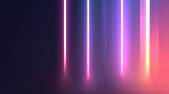 Neon Light Abstract: Dynamic vertical lines of vibrant neon lights cascade down a dark gradient background, creating a futuristic, sleek design with a sense of energy and flow.