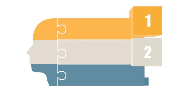 Human head silhouette. Concept of three features or option of project to select. Minimal infographic animation for business and science information visualization.