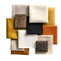 Fototapeta premium assortment of textured fabric swatches in neutral and earth tones on white background