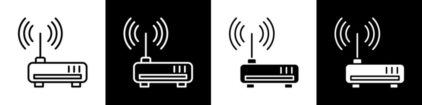Wireless router black and white icon design concept