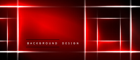 Rectangular neon lines frame vibrant red center. Dark background creates striking contrast, modern aesthetic. Minimalist design. © antishock