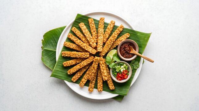Overhead Fried Tempeh Starburst Pattern Grey Copy Space