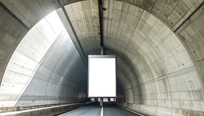 Fototapeta premium Blank Illuminated Billboard Inside Concrete Tunnel for Large Format Advertising Campaign
