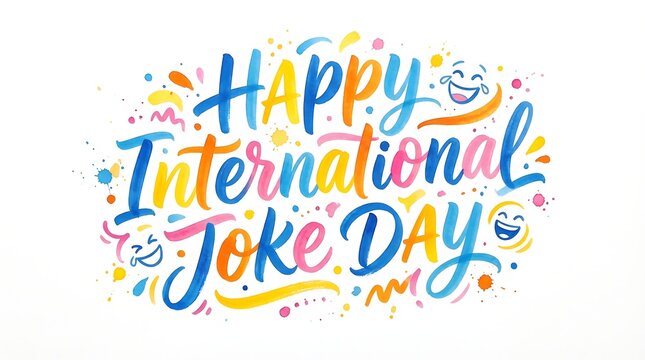 Happy International Joke Day Colorful Typography with Laughing Faces and Confetti.