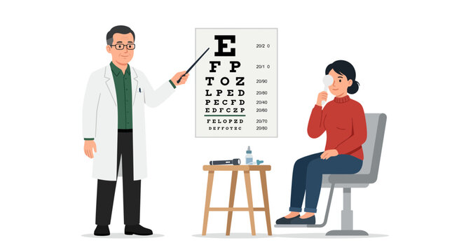 Professional ophthalmologist doctor examining female patient vision using snellen eye chart in clinical office, concept for medical healthcare services, optometry clinic checkup and vision correction