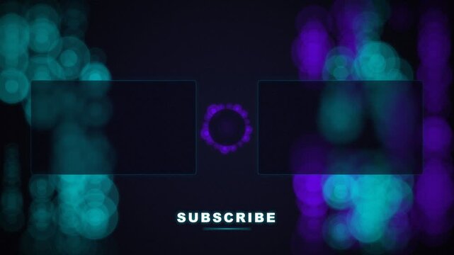 End Screen Outro Animation, High-Tech Data Stream Rails with Video Placeholders and Subscription Ring, Futuristic Cyan and Violet Cyberpunk Motion Graphic, Tech Channel Template