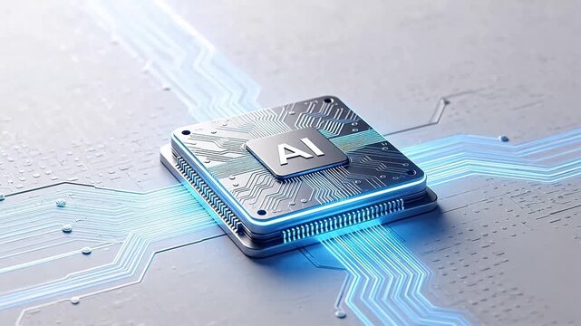 AI chip with glowing circuitry