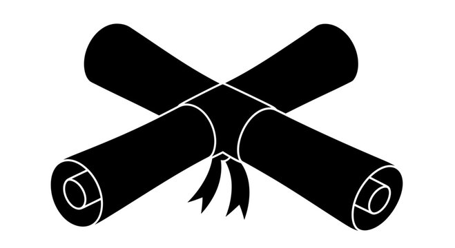 A minimalist vector graphic of two crossed scrolls tied with a ribbon