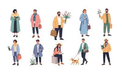 Obraz premium A set of colorful vector illustrations of people in various poses and outfits